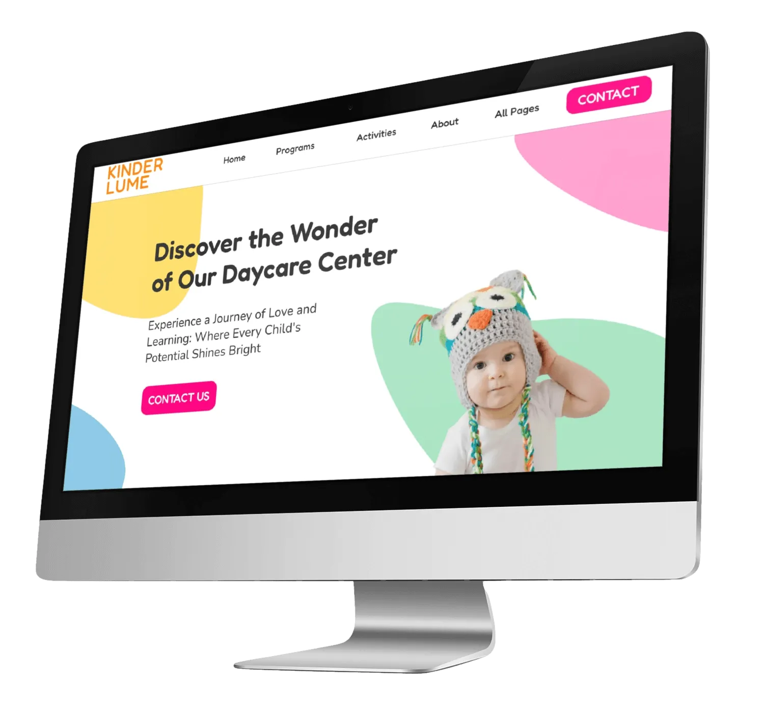 An apple computer mockup of Kinderlume's website