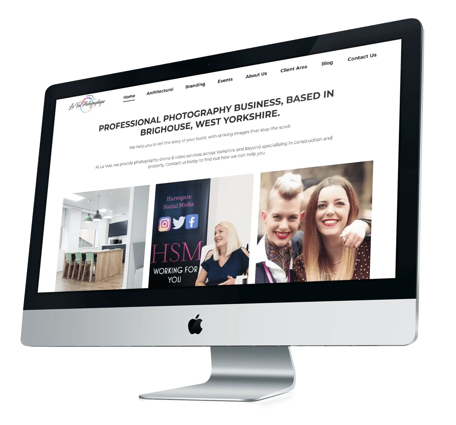 An apple computer mockup of La Vue Photographique's website